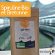 paquet de spiruline en comprimés devant un bassin de spiruline